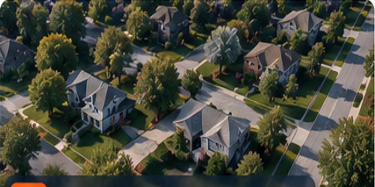 Aerial view of a residential neighborhood